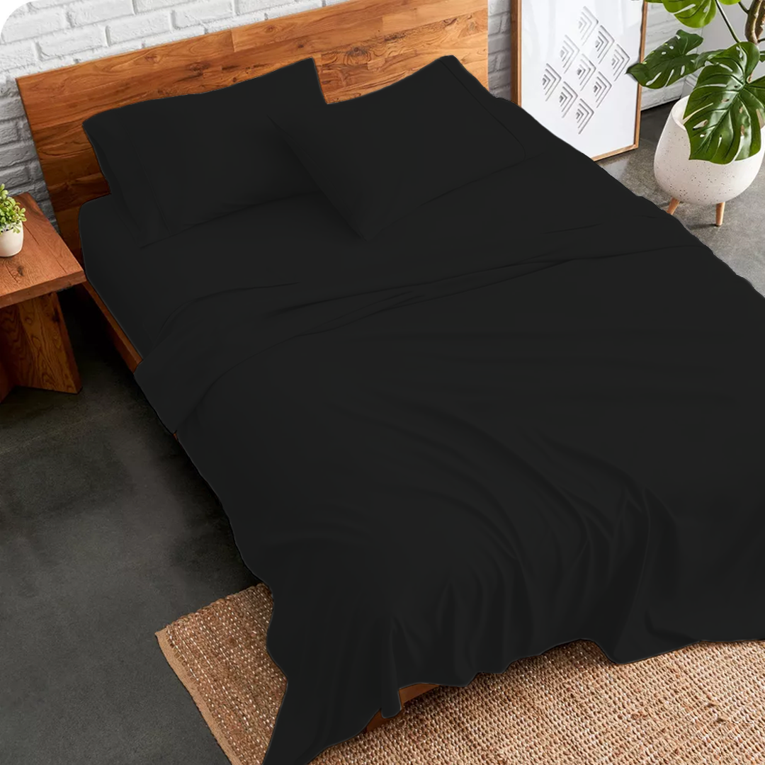 Bettlaken-Set 4-teilig 180 x 200 CM schwarz