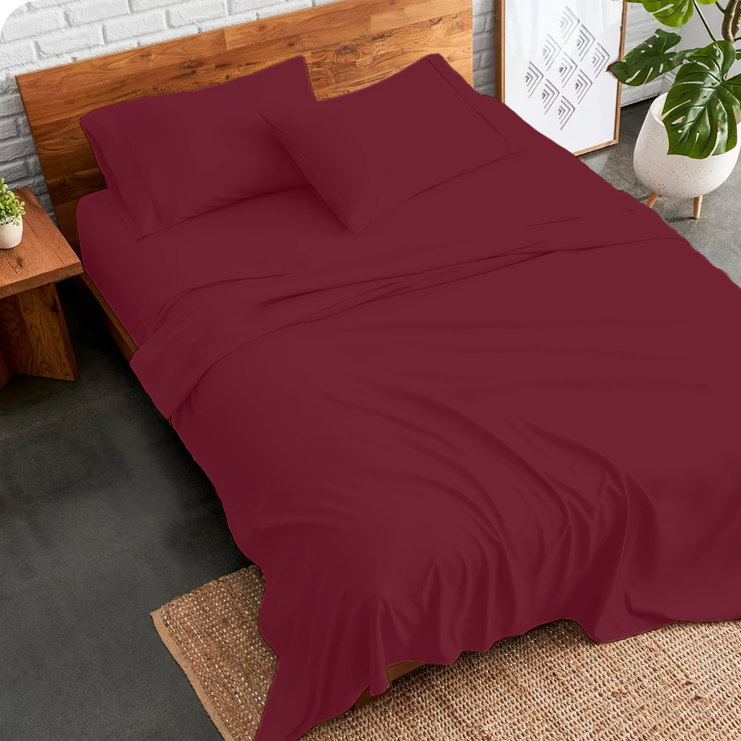 Bettlaken-Set 4-teilig 120 x 200 CM burgund 400 TC
