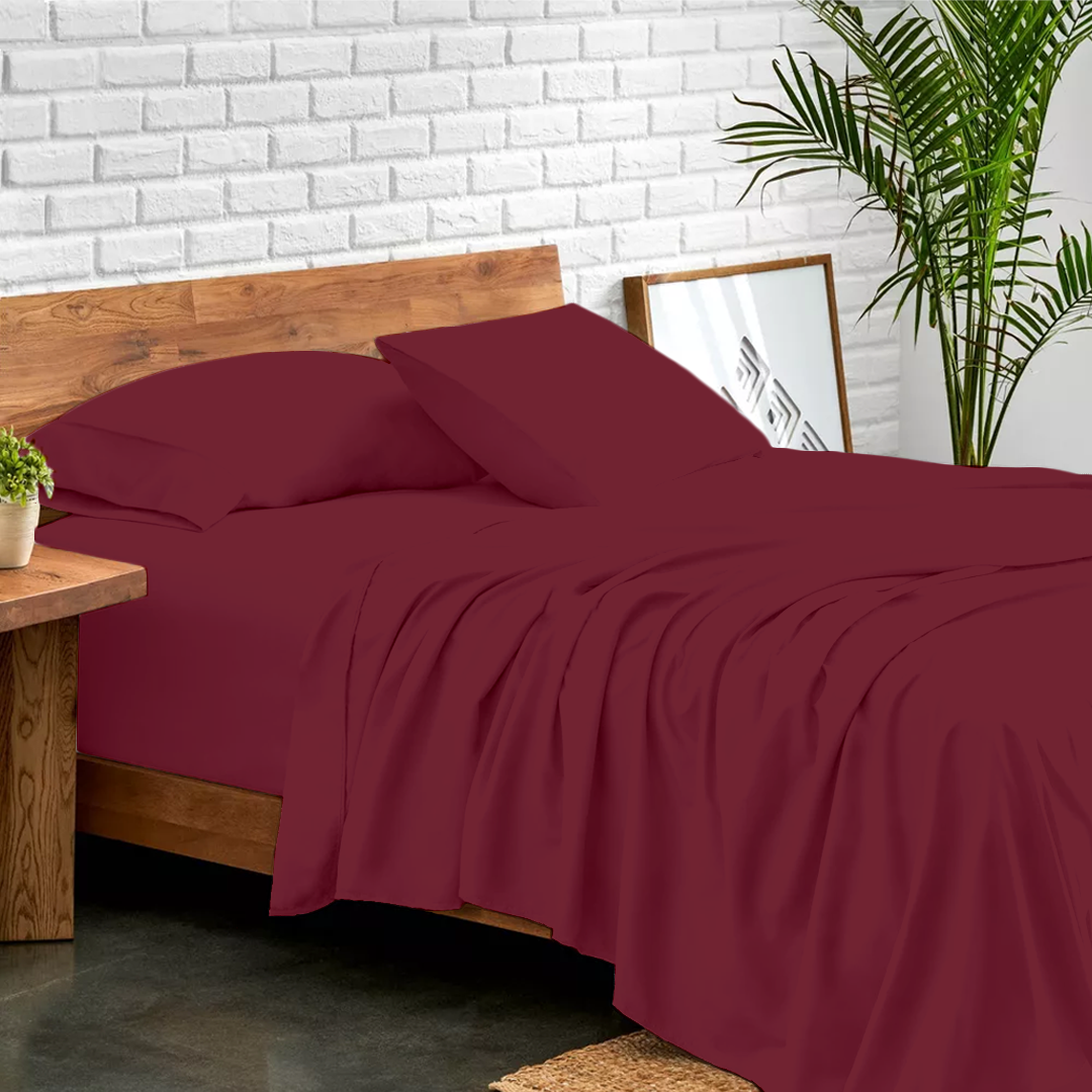 Bettlaken-Set 4-teilig 90 x 200 CM burgund 400 TC