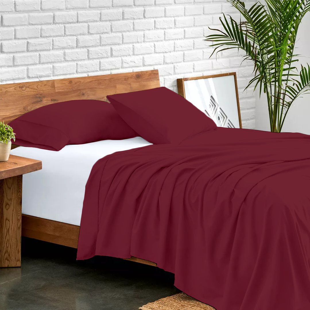 Flachbettblatt Set 150 x 250 CM burgund 400 TC