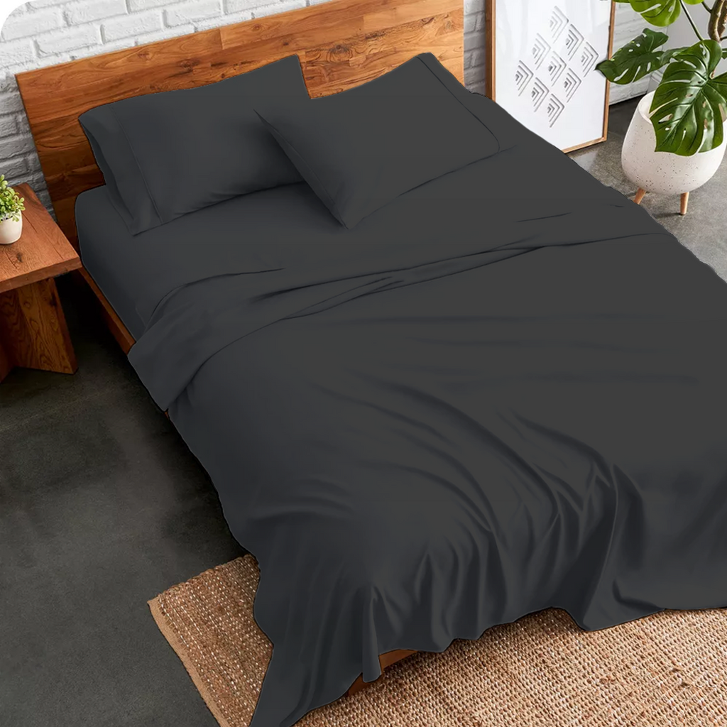 Bettlaken-Set 4-teilig 120 x 200 CM Dunkelgrau 