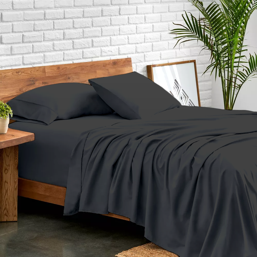 Bettlaken-Set 4-teilig 90 x 200 CM Dunkelgrau 