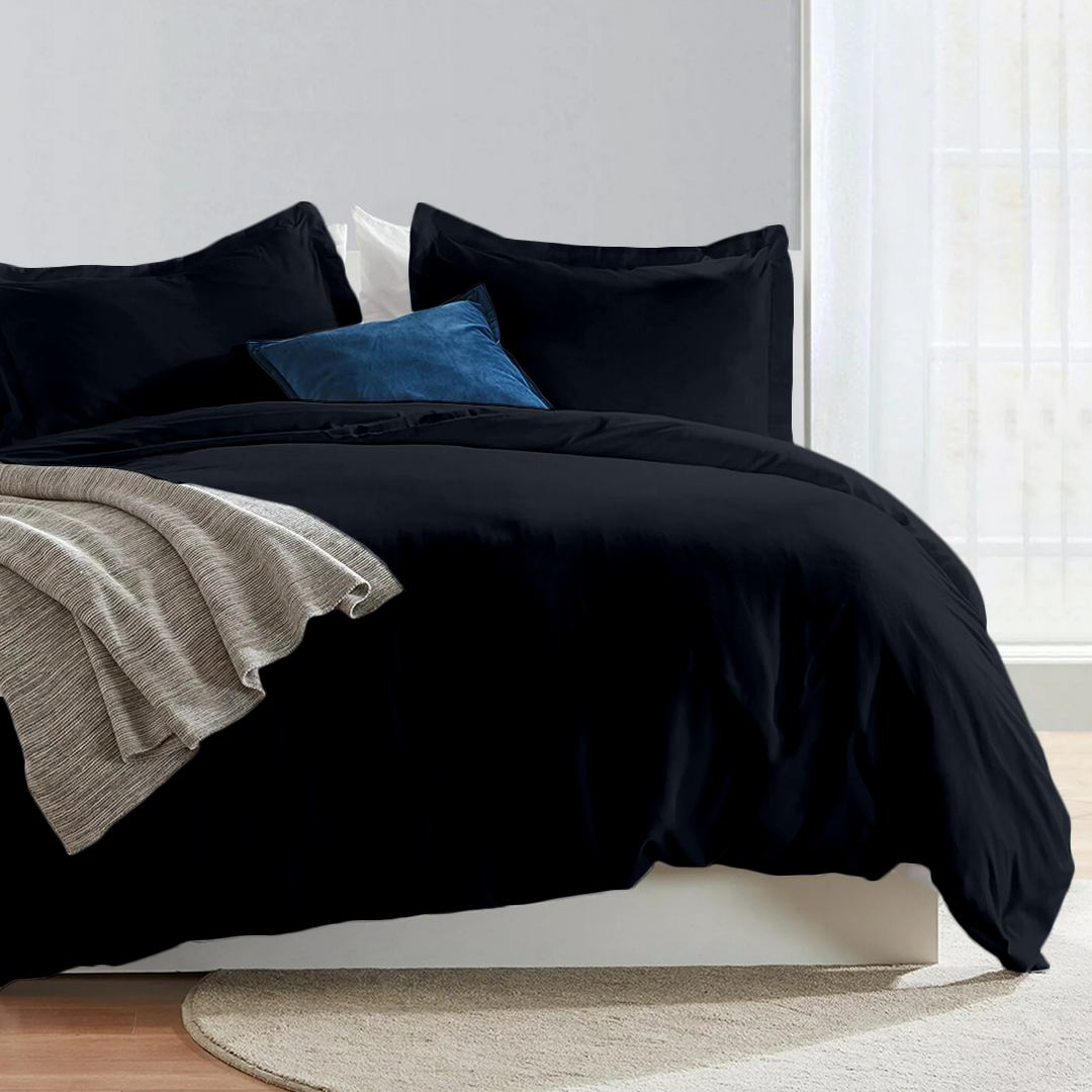 Bettbezug 240x220 CM Bequemer Satin solide set marineblau