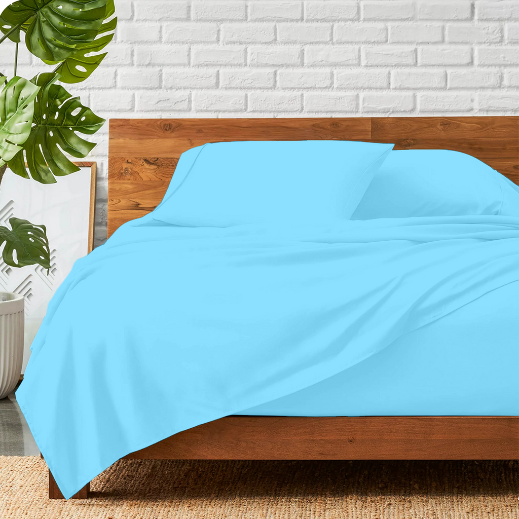 Bettlaken-Set 4-teilig 140 x 200 CM Hellblau