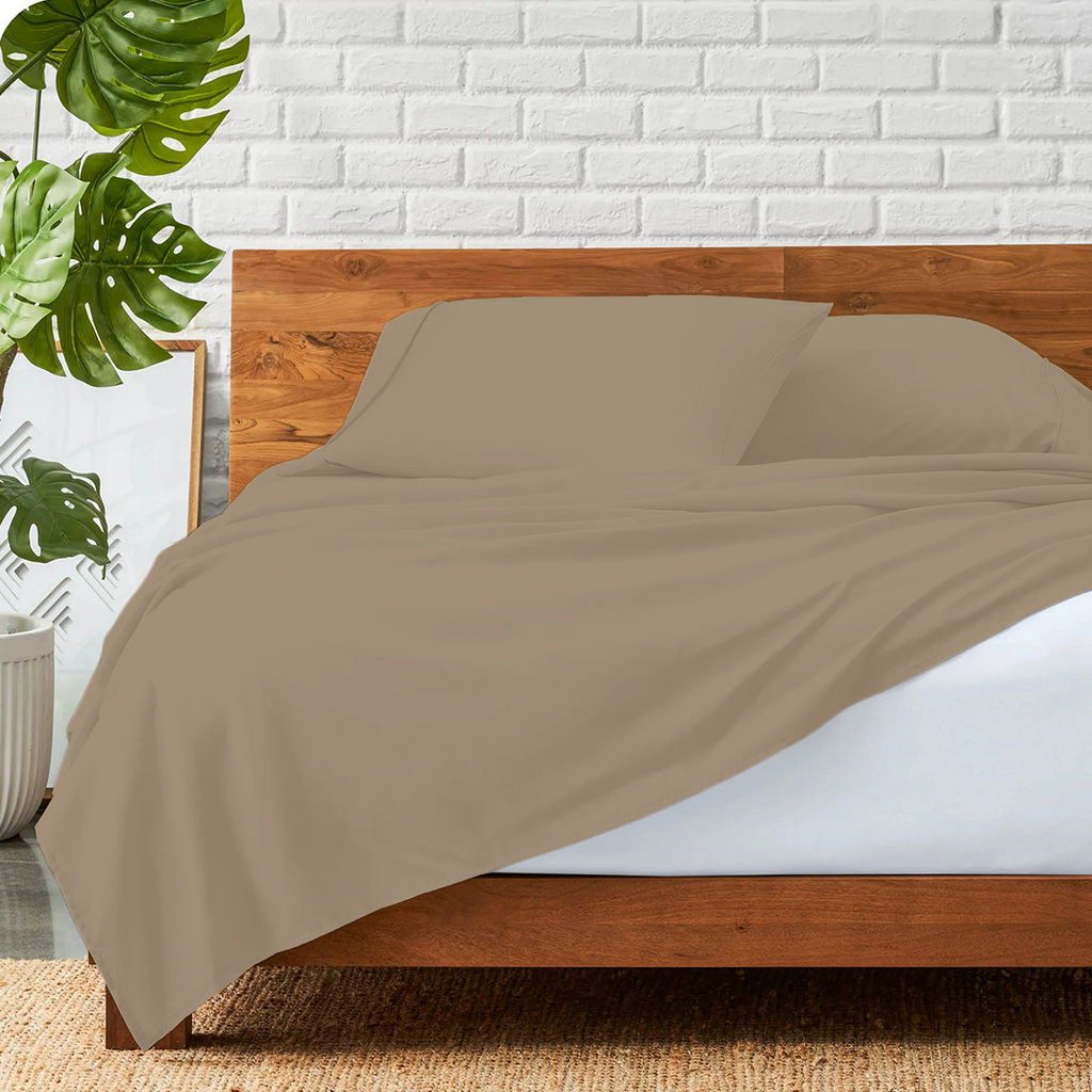 Flachbettblatt Set 150 x 250 CM taupe 400 Tc