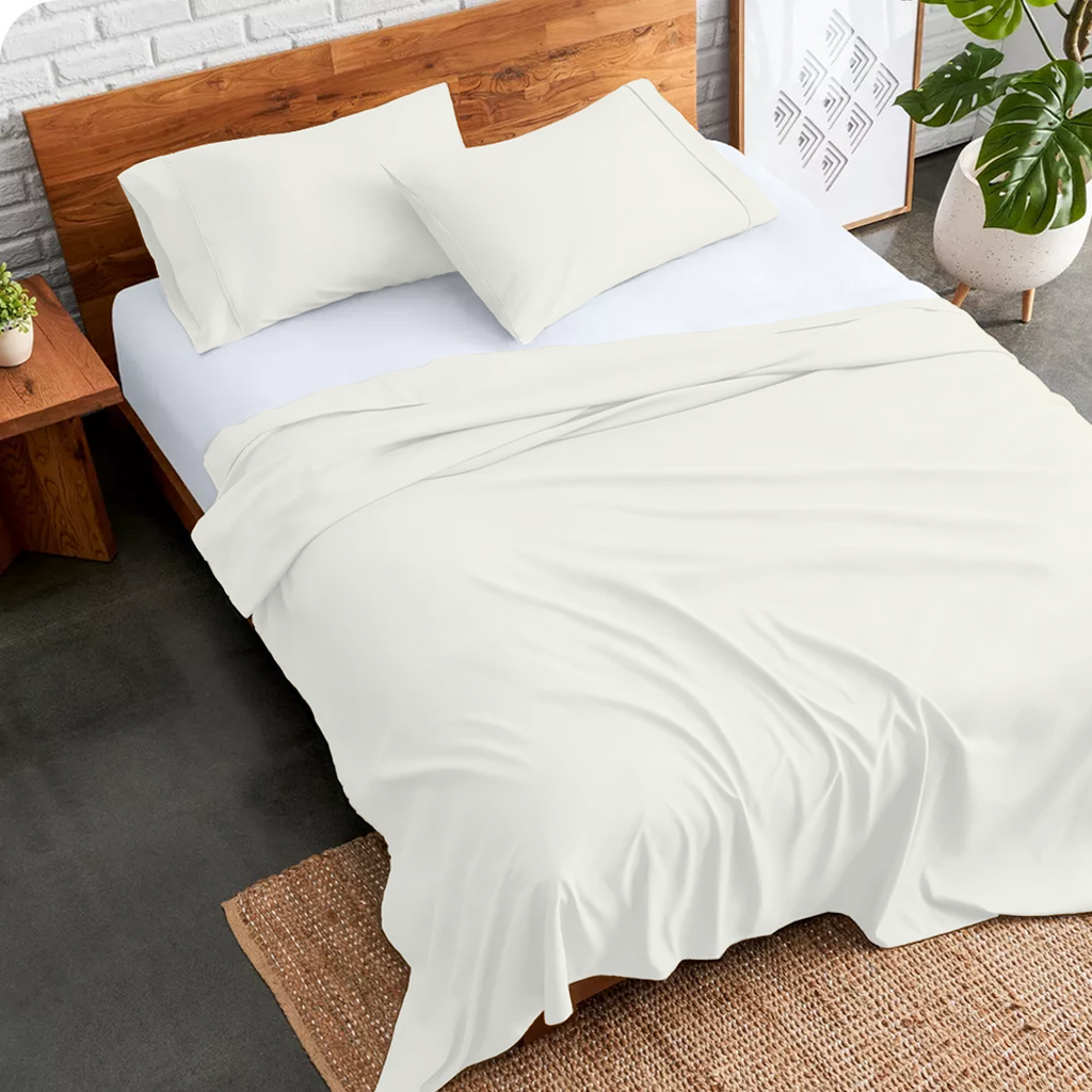 Flachbettblatt Set 160 x 200 CM Cremefarben 