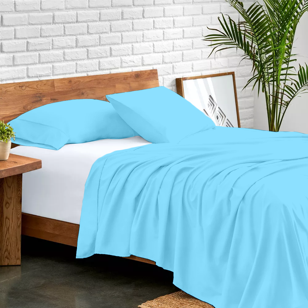Flachbettblatt Set 160 x 200 CM Hellblau